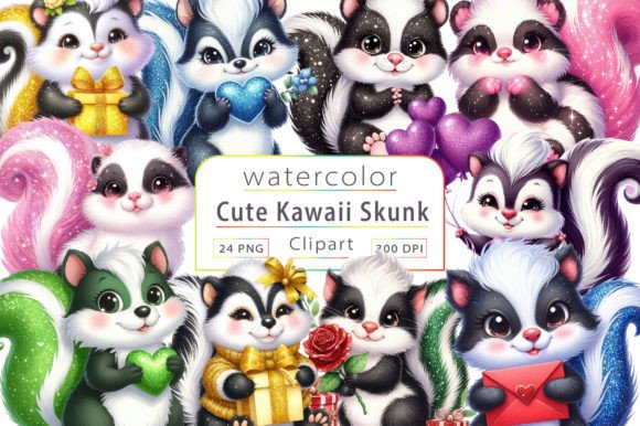 Download Watercolor Cute Kawaii Skunk Clipart - Skunk clipart Collection