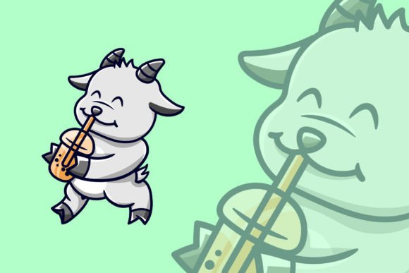 Download Cute Goat Drinking Boba Tea - Premium Resources