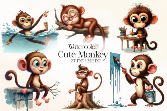 Download Cute Monkey Clipart Bundle - Monkey clipart Collection