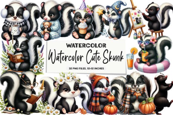 Download Watercolor Cute Skunk Clipart - Skunk clipart Collection