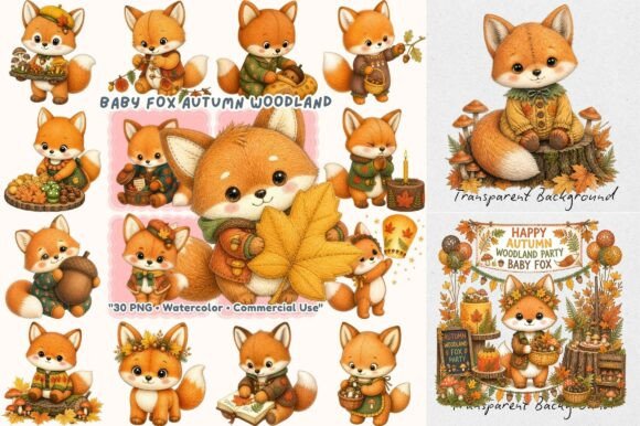 Download Autumn Woodland Baby Fox Watercolor - Baby fox Collection